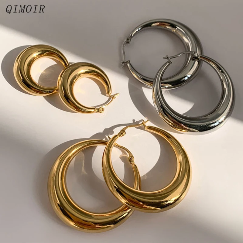 Titanium Steel Round Hoop Earrings For Women Clip On Fashion Jewelry Classic Styles Holiday Basic Accessories Party Gifts C1435