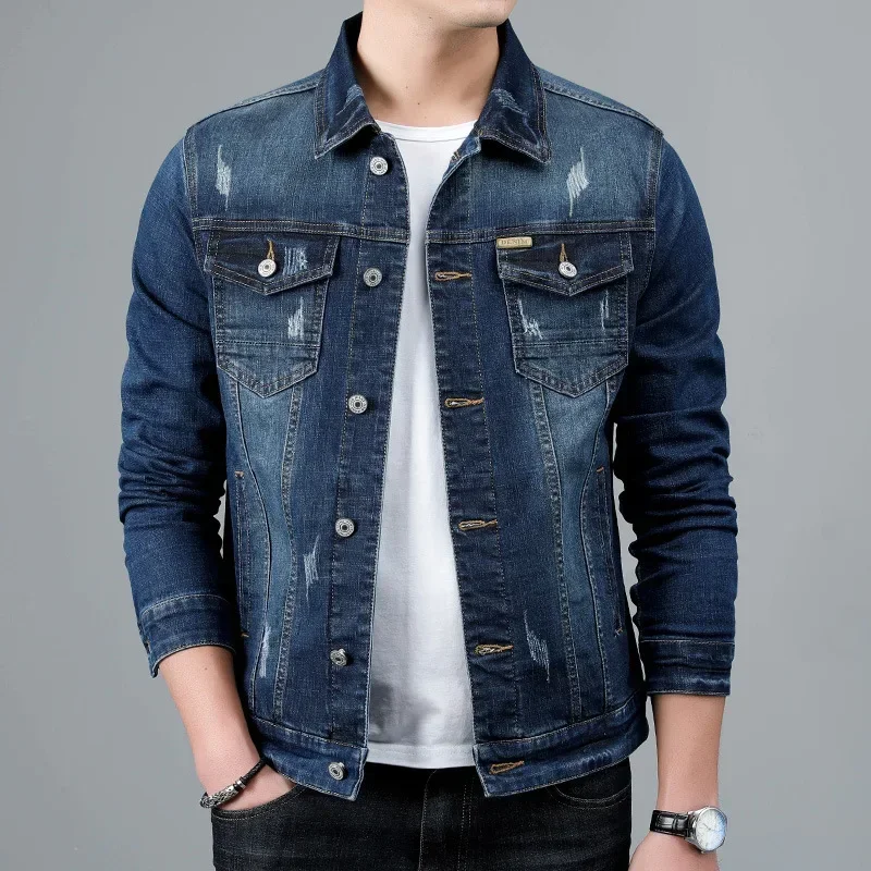 2025 New Spring New Men's Casual Cotton Denim Jacket Classic Style Fashion Slim Washed Retro Blue Jeans Coat Male Brand Clothing