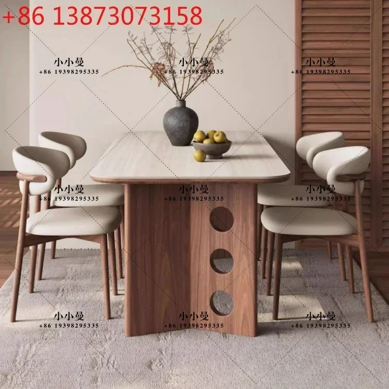 Ash wood slate French retro restaurant medieval travertine slate black walnut dining table