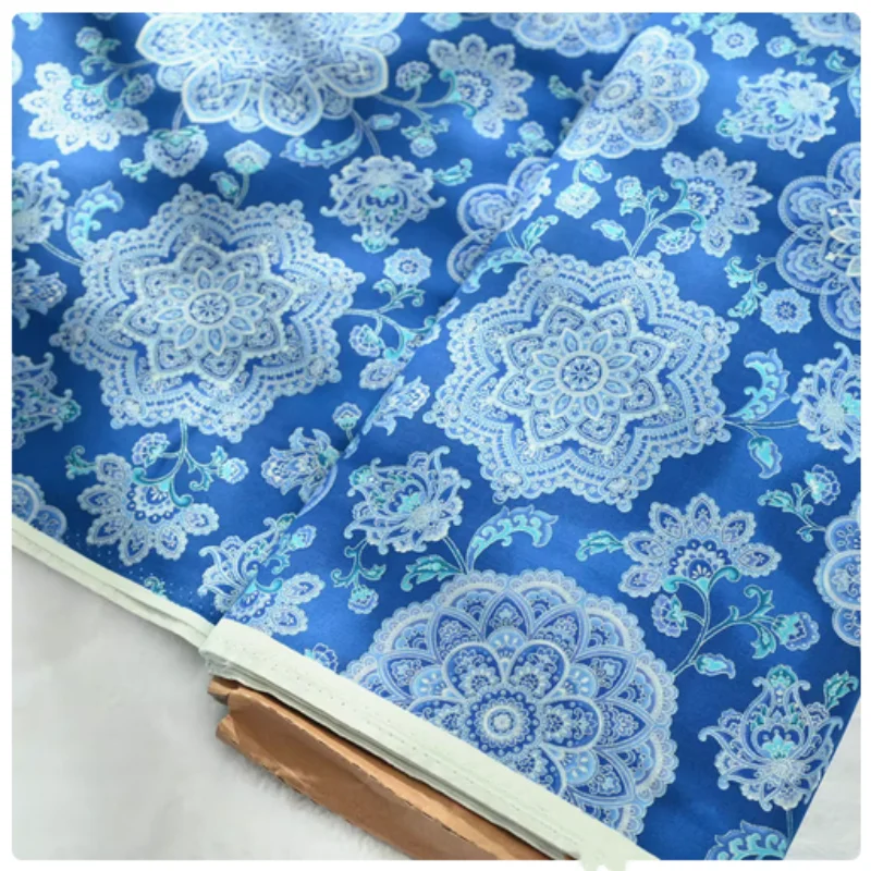

Серебряная фольга, синий и белый фарфоровый принт, однотонная ткань из чистого хлопка, сумка ручной работы, одежда. Ткань для шитья платья, CR-162