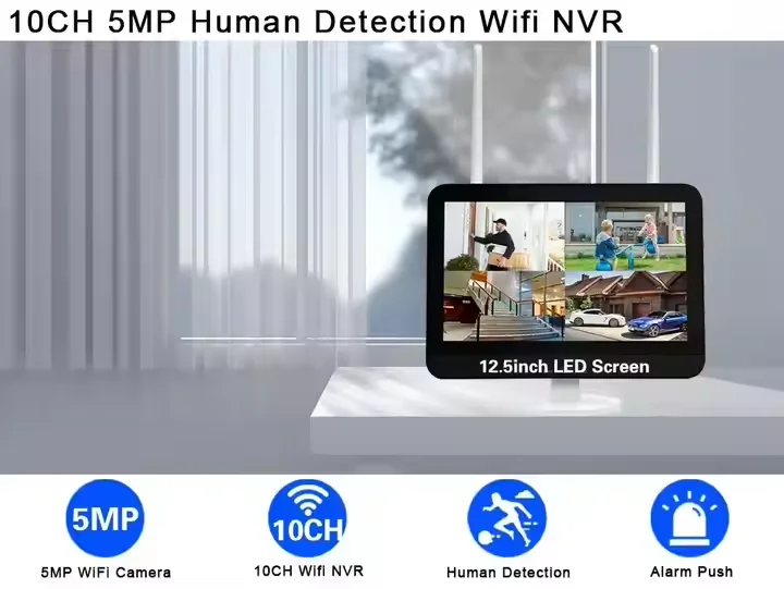 10.1 بوصة شاشة LCD 4MP 4CH كاميرا داخلية تعمل بالطاقة الشمسية 8 PCA 1 سنة 2.8 مللي متر CMOS بطارية تعمل يدعم بطاقة الذاكرة WiFi SD #6