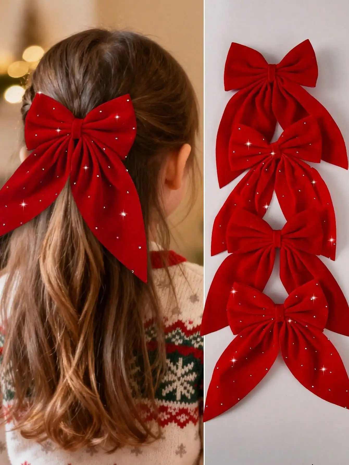Juego de 4/2 piezas de accesorios de moda con pinza para el pelo con lazo rojo, adecuados para niñas lindas, adecuados para diversas ocasiones, regalo creativo