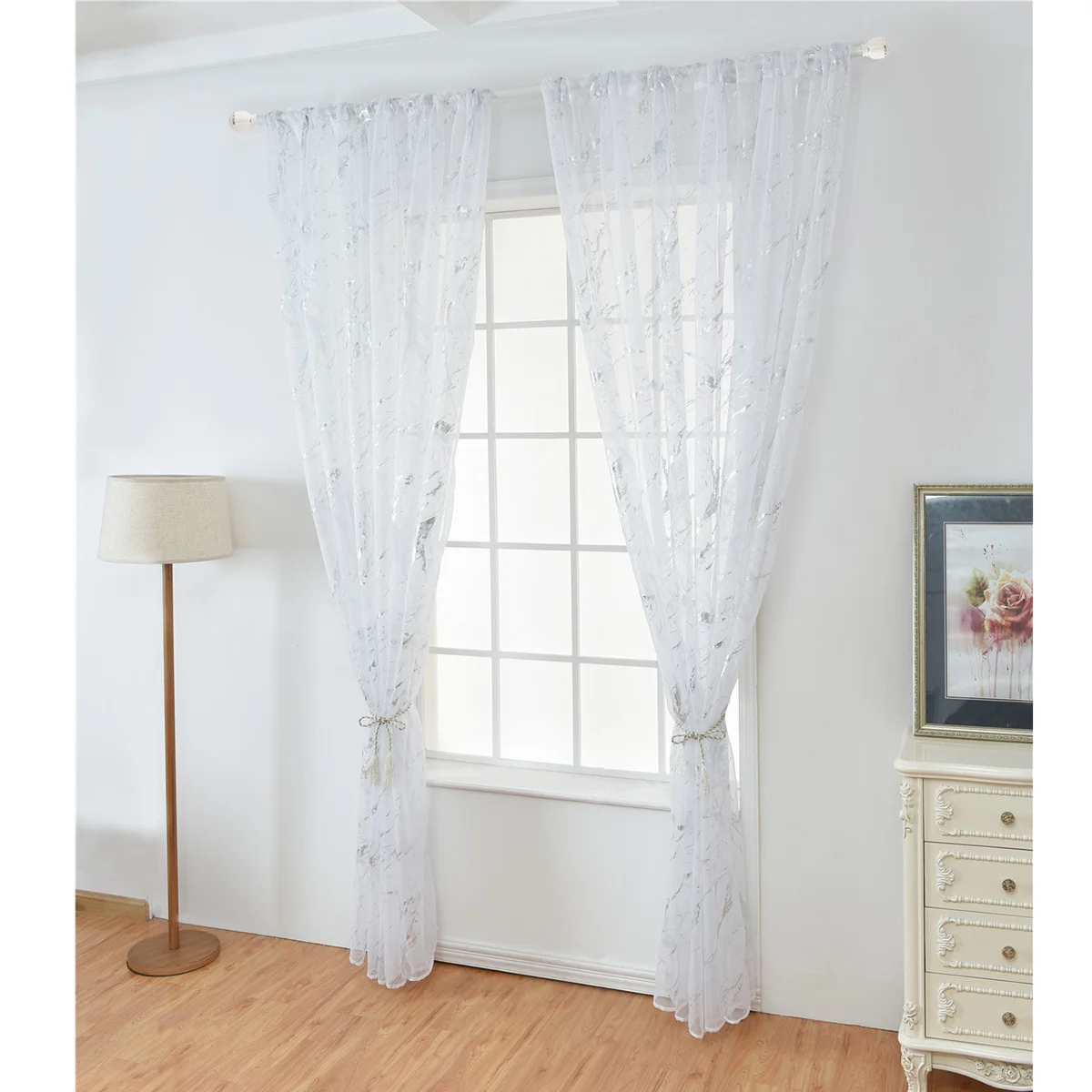 1 قطعة نسيج الرخام شير الستار الفضة قضيب التظليل الفوال نصف التظليل تول نافذة الزخرفية فحص الضوء الطبيعي الخصوصية