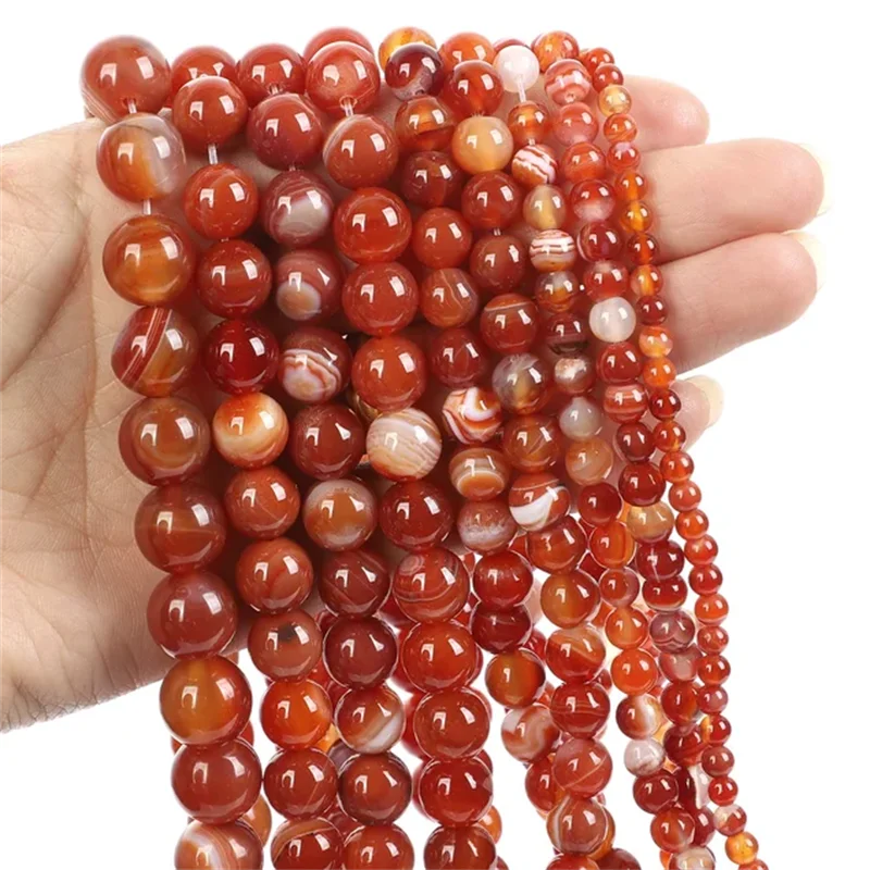 

15inch Natural Stone Beads red Agate beads For Jewelry Making DIY Bracelet 4 6 8 10mm