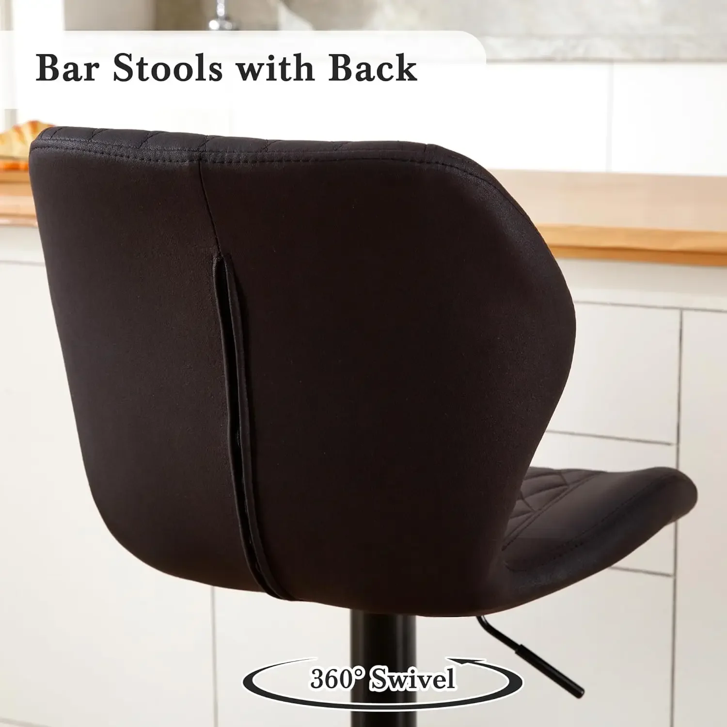 Black Bar Stools Set of 4, Modern Swivel Counter Height Barstools with Back for Kitchen Island Chairs