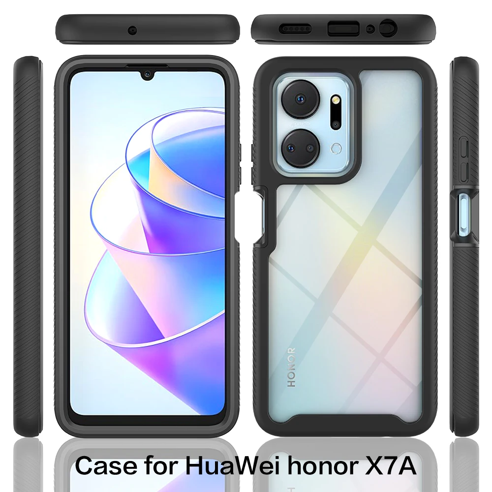 Bumper Clear Case for Huawei Honor X7a RKY-LX2 Luxury Front PC Frame Transparent Shockproof Soft Edges Hard Phone Cover HonorX7a