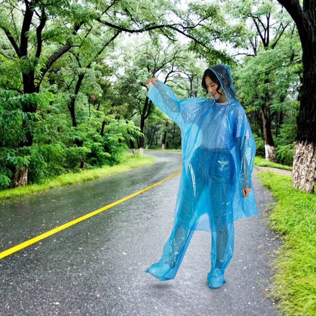 Disposable Raincoat Emergency Waterproof Rain Coat Hiking Camping Hood Rain Clothes Covers Rainwear Poncho Pants Random Color