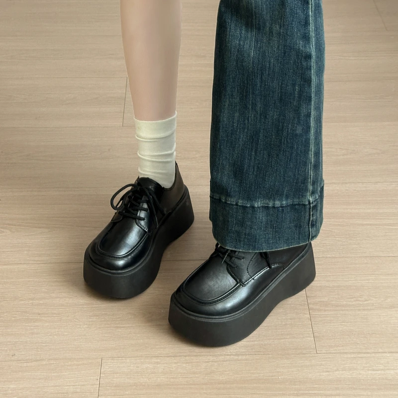 

Spring Autumn Solid Color Lace Up Round Toe Casual Shoes Fashionable New Comfortable and Wear-resistant Women's Shoes