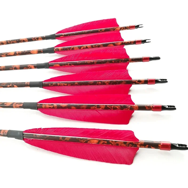 

12pcs Archery 100% Pure Carbon Arrows Spine 500 75gr Arrow Tips ID6.2mm Compound Bow Arrow Hunting Shooting