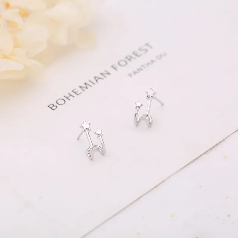 

925 Sterling Silver Star Stud Earrings Women Simple Fashion Wedding Jewelry Accessories