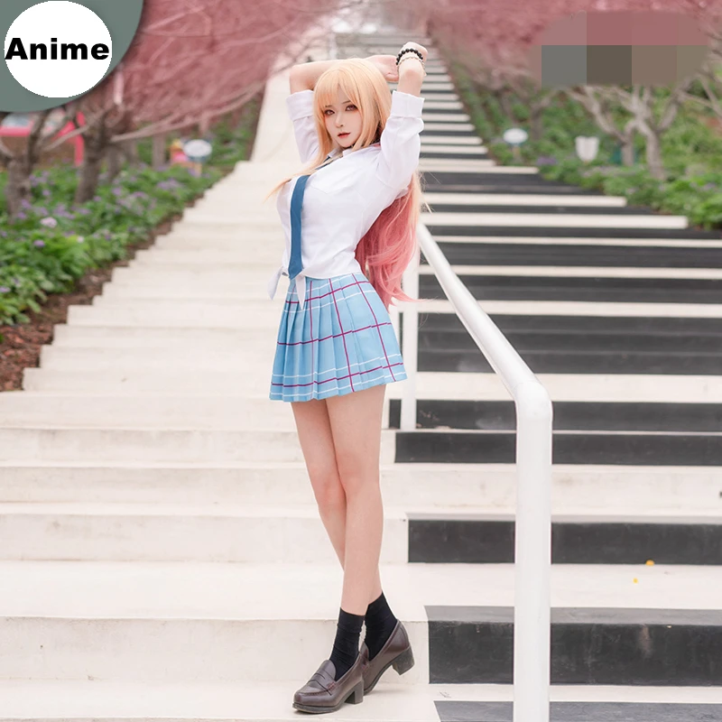 New Anime My Dress-Up Darling Kitagawa Marin Cosplay Costumes Gojō Wakana JK School Uniform Halloween Shirt Dress Tie Belt Socks