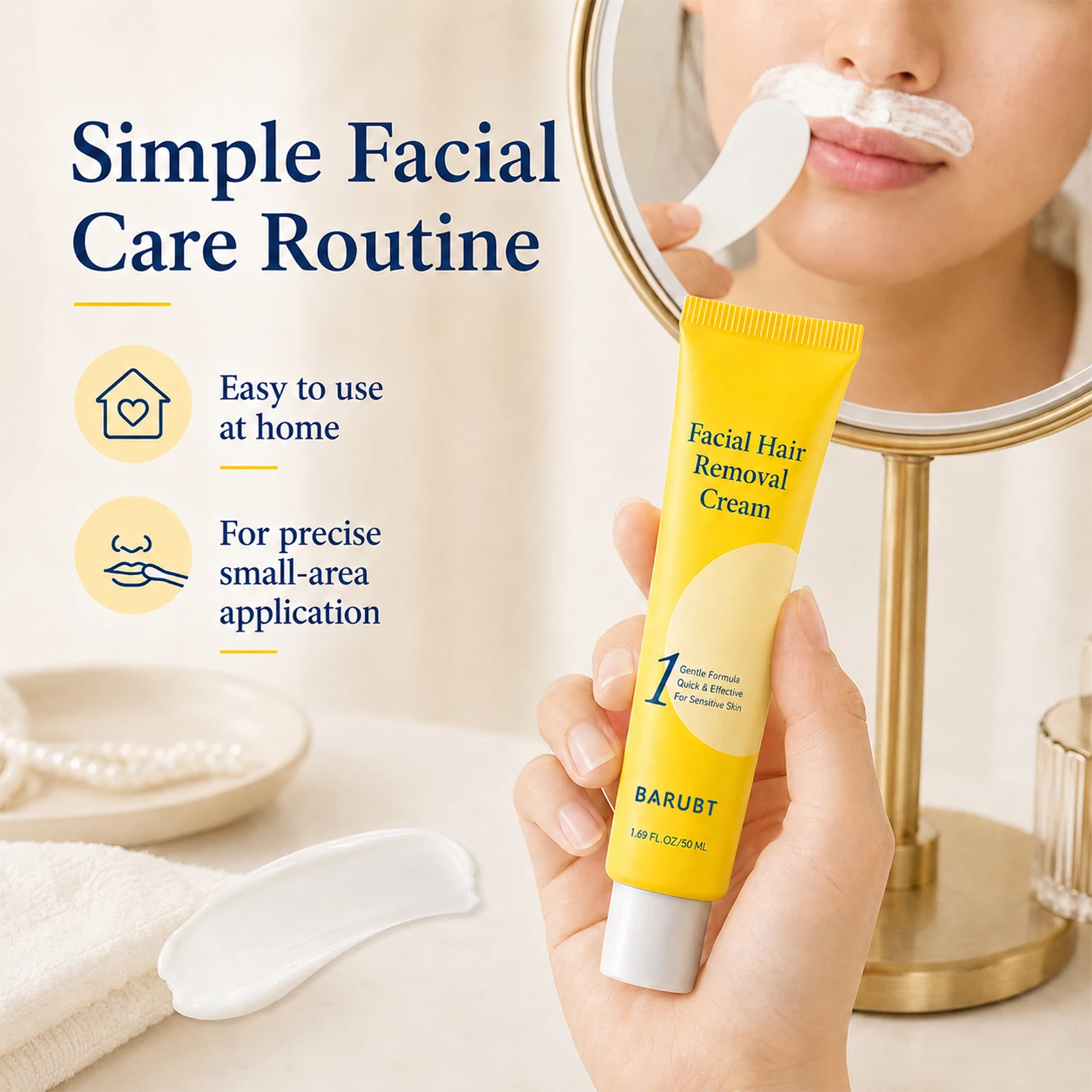 Facial Hair Removal Cream with a Mild Formula That Is Fast and Effective, Suitable for Sensitive Skin