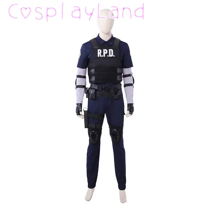 Game RE 2 Remake Cosplay Leon Scott Costume Halloween Carnival Police Officer Outfit With Accessories For Adult Men Suit