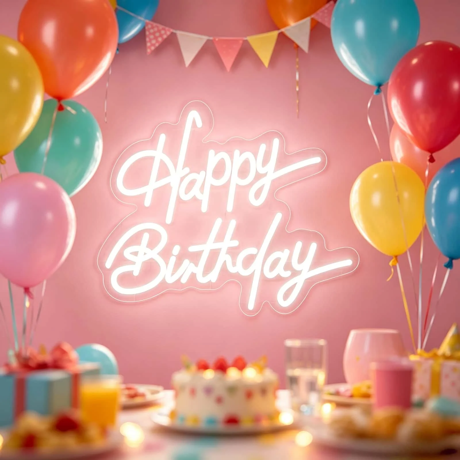 Happy Birthday Neon Sign LED Neon Light USB Powered Birthday Party Home Bar Cafe Restaurant Wall Hanging Decoration Birthday Gift Party Supplies