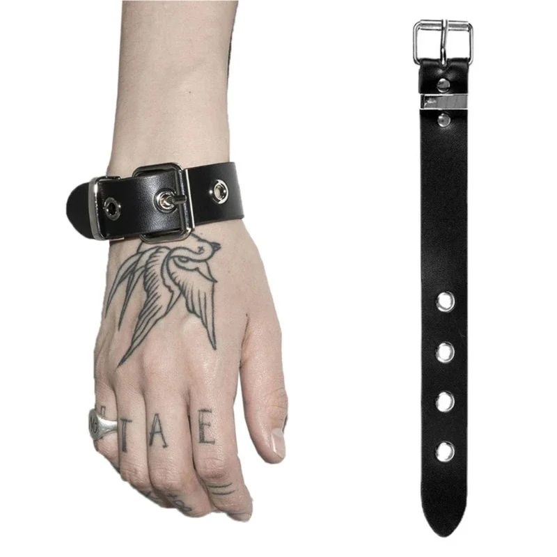 Bracciale alla moda con cinturino largo, lunghezza regolabile, adatto per feste punk