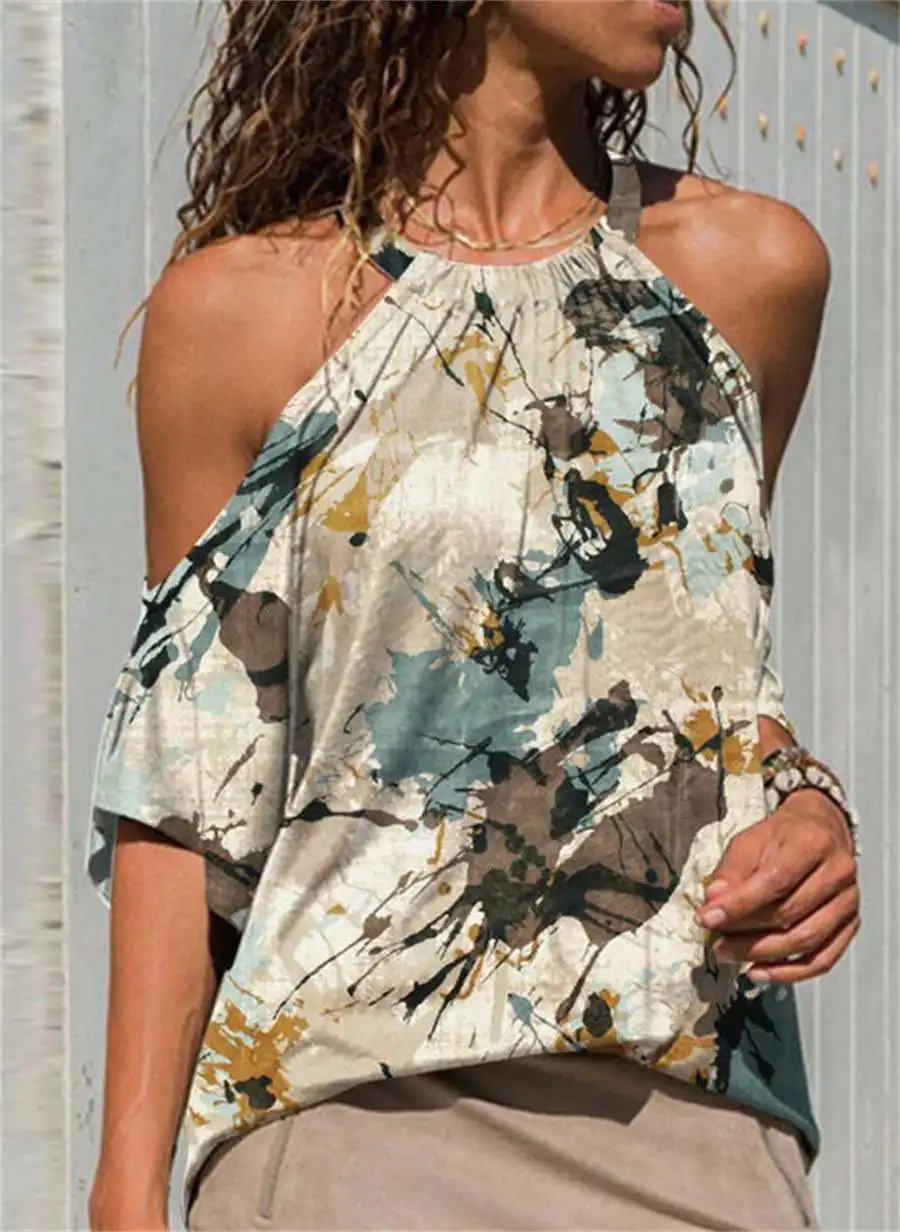 Femme été rond Ne décontracté ort Sve haut T-shirt fibre de polyester 00% ort Sve rond Ne Dr