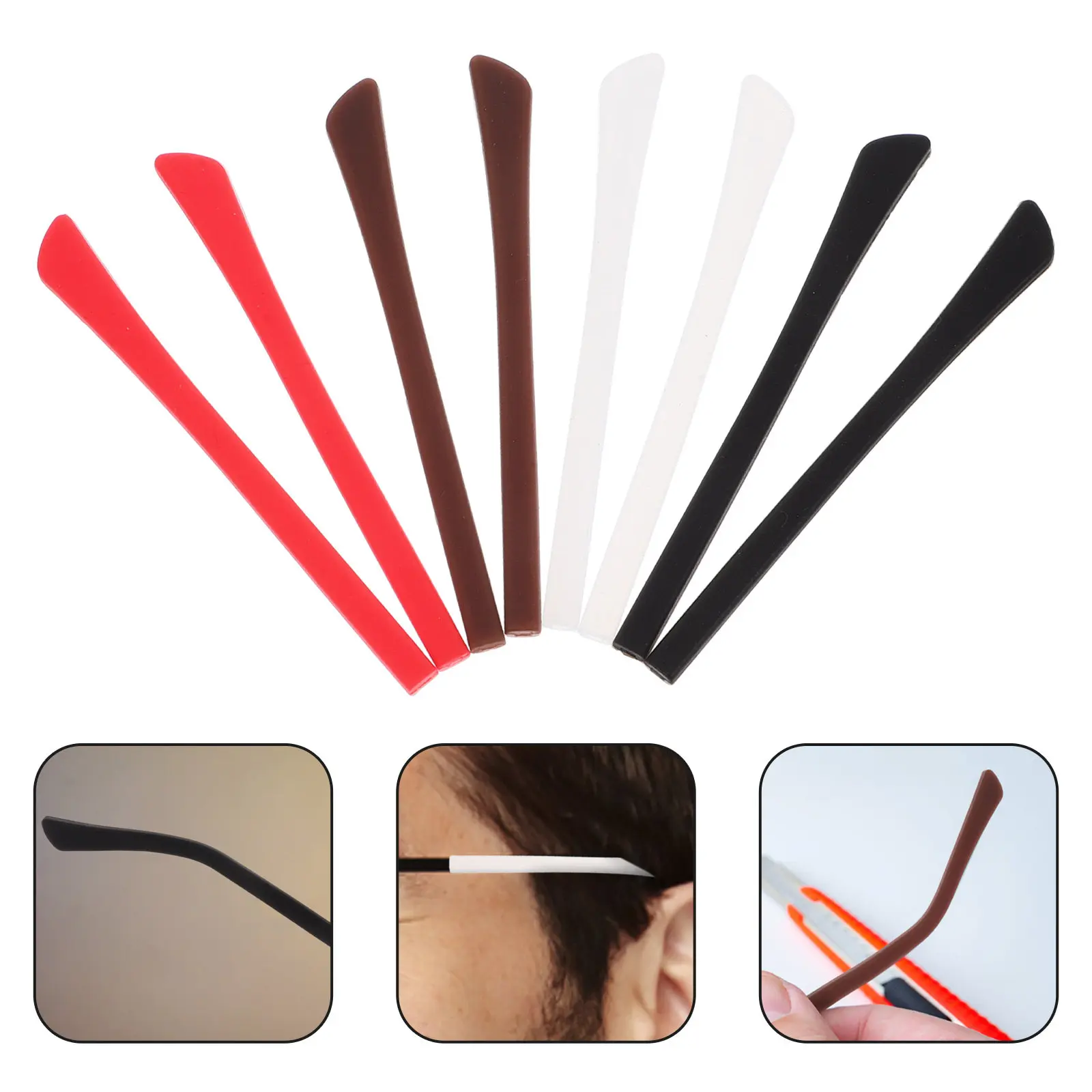 

8Pairs Silicone Eyeglass Cushions Replacement Temple Tips Anti Slip Glasses Ear Grips for Thin Frame Glasses Flexible Eyewear