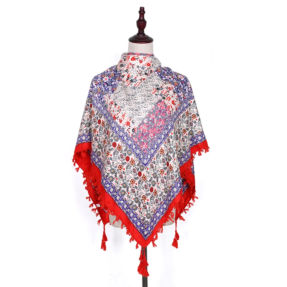 Foulard Femme Bufanda Mujer Bohemian Cotton Scarf Ladies Big Square Print Shawl Russian Ethnic Women Wraps Winter Tassel Scarves