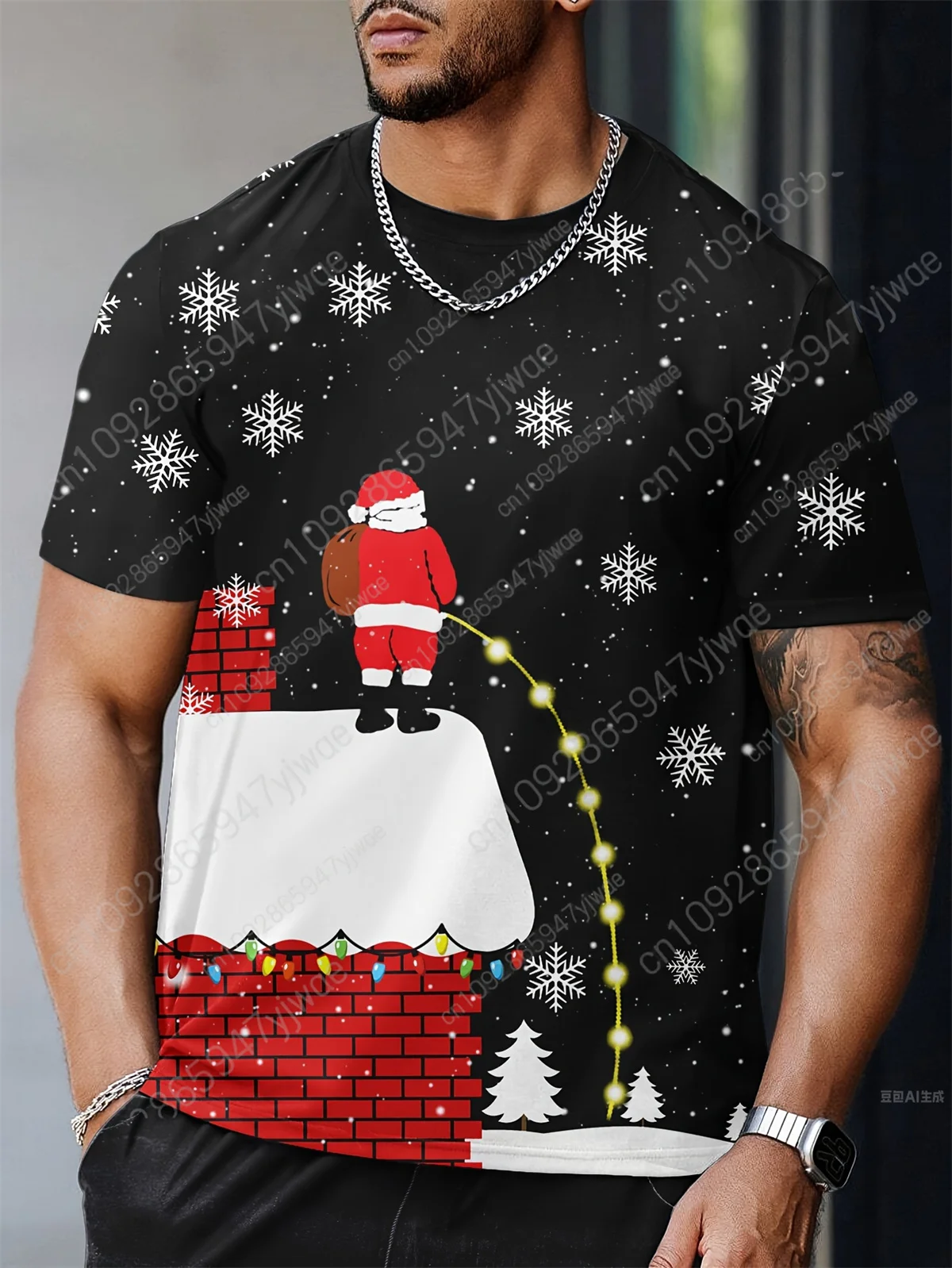 2025 عيد الميلاد جديد الرجال سانتا كلوز تي شيرت هدية عطلة ثلاثية الأبعاد تي شيرت مطبوع الجولة الرقبة موضة الشارع الشهير تي شيرت رجالي #4