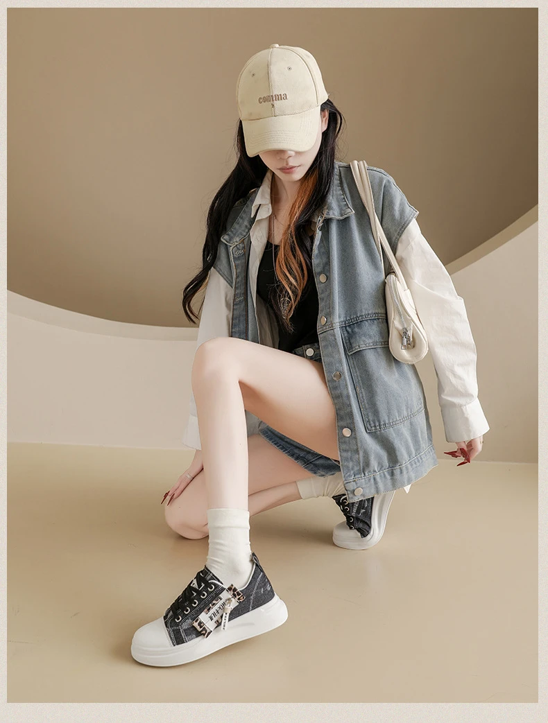 Neue Hip-Hop-Style Denim-Canvas-Schuhe Größe 43 Damen-Plimsolls mit Leoparden-Detail Niedrige Sneakers Damen Mode Freizeittrainer Turnschuhe – Detail 18