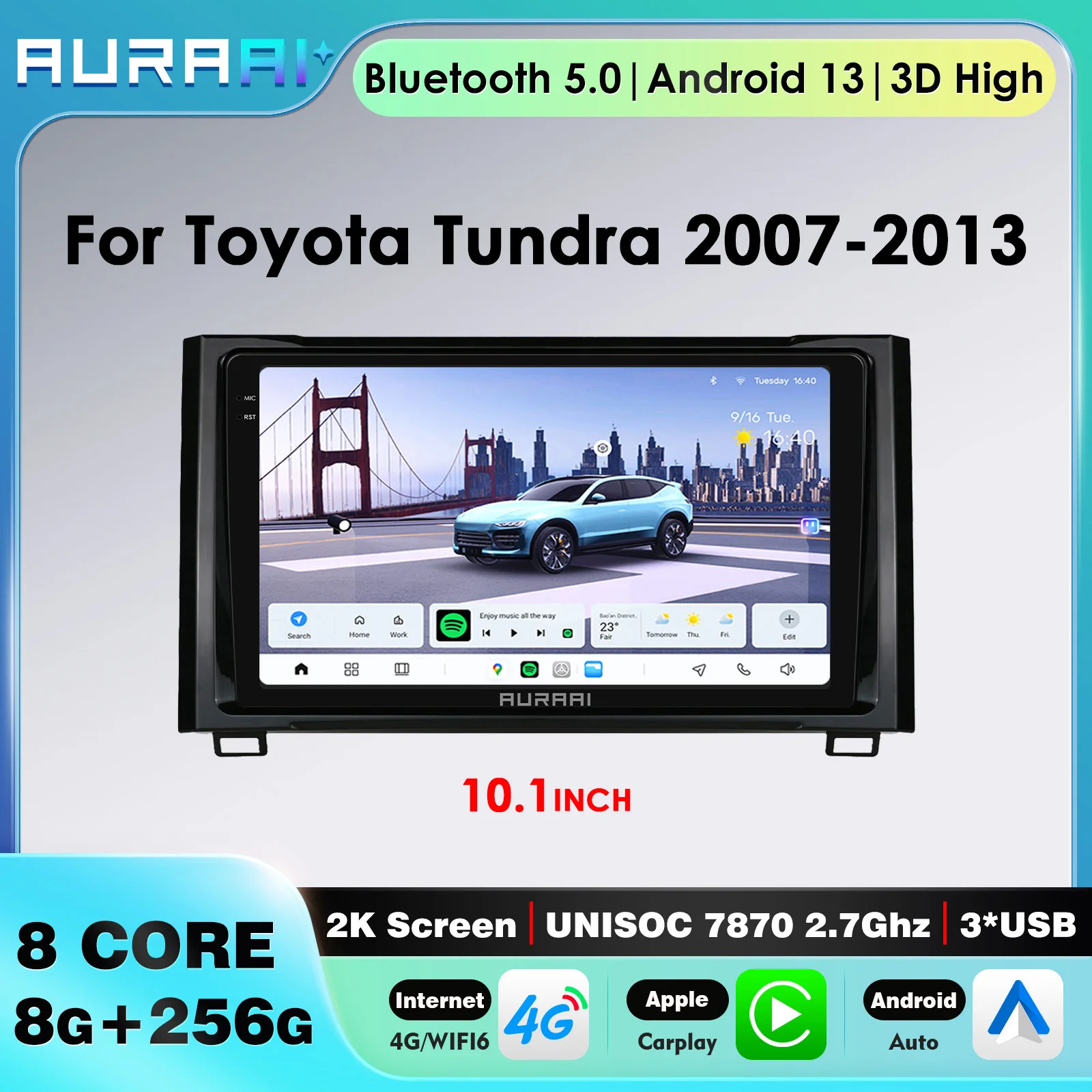 8G+256G Android Auto 4G Multimedia For Toyota Tundra 2007-2013 Support JBL system Wireless Carplay 360camera GPS BT Wifi AI Pro