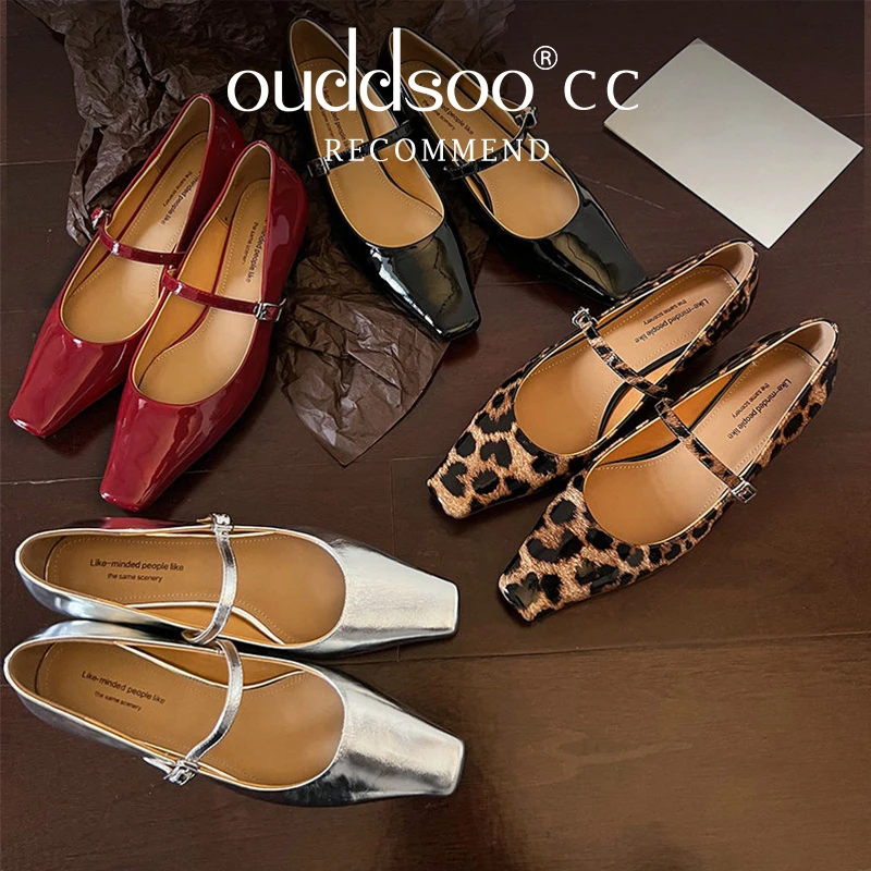 

Ods Women Brand Genuine Leather Leopard Shoes Buckle Strap Chunky Mid Heels Shoes Office Dressy Moccasins Shoes Woman Casual 40