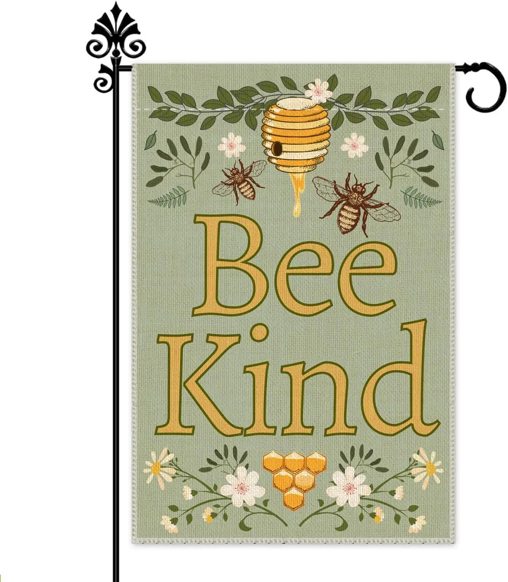 Флаг для сада Hafhue Bee Kind, 12 x 18 дюймов, двусторонний, для украшения двора, сада, газона в стиле фермерского дома, летний декор с пчелами, D LLX
