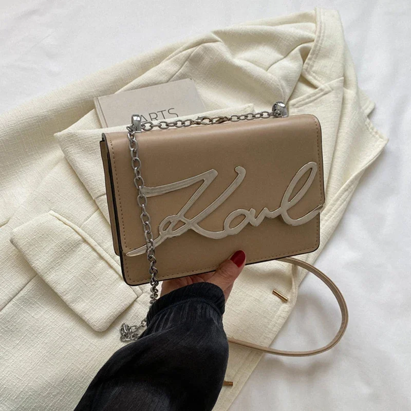 Women's Chain Bag Letter Leather Shoulder Bag Multifunctional Chain Shoulder Square Retro Large Capacity Handbag