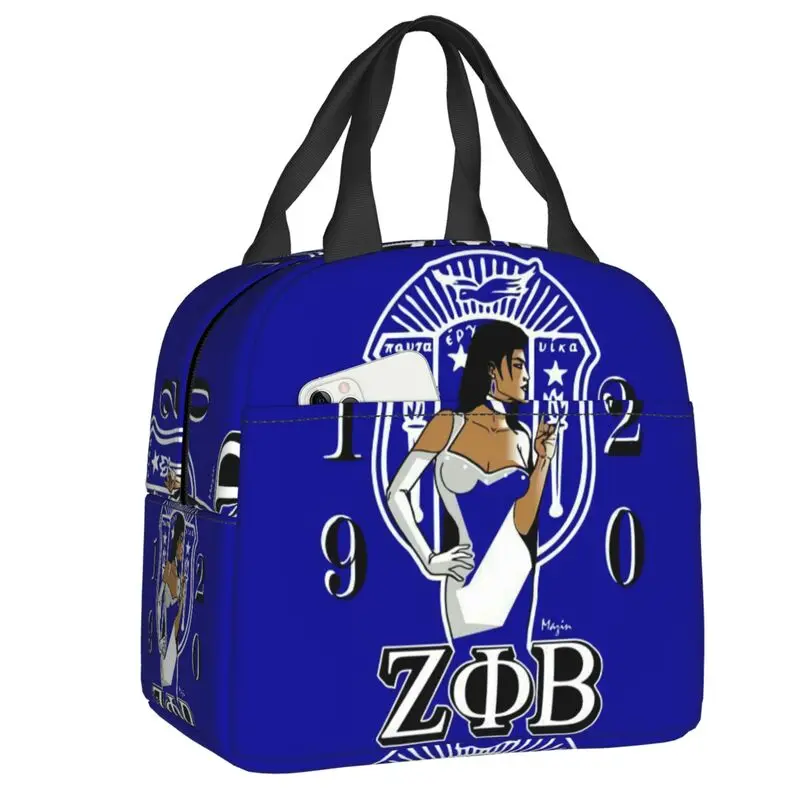 Custom Zeta Phi Beta ZOB Thermal Insulated Lunch Bag Women Greek 1920 Resuable Lunch Container for Kids Multifunction Food Box