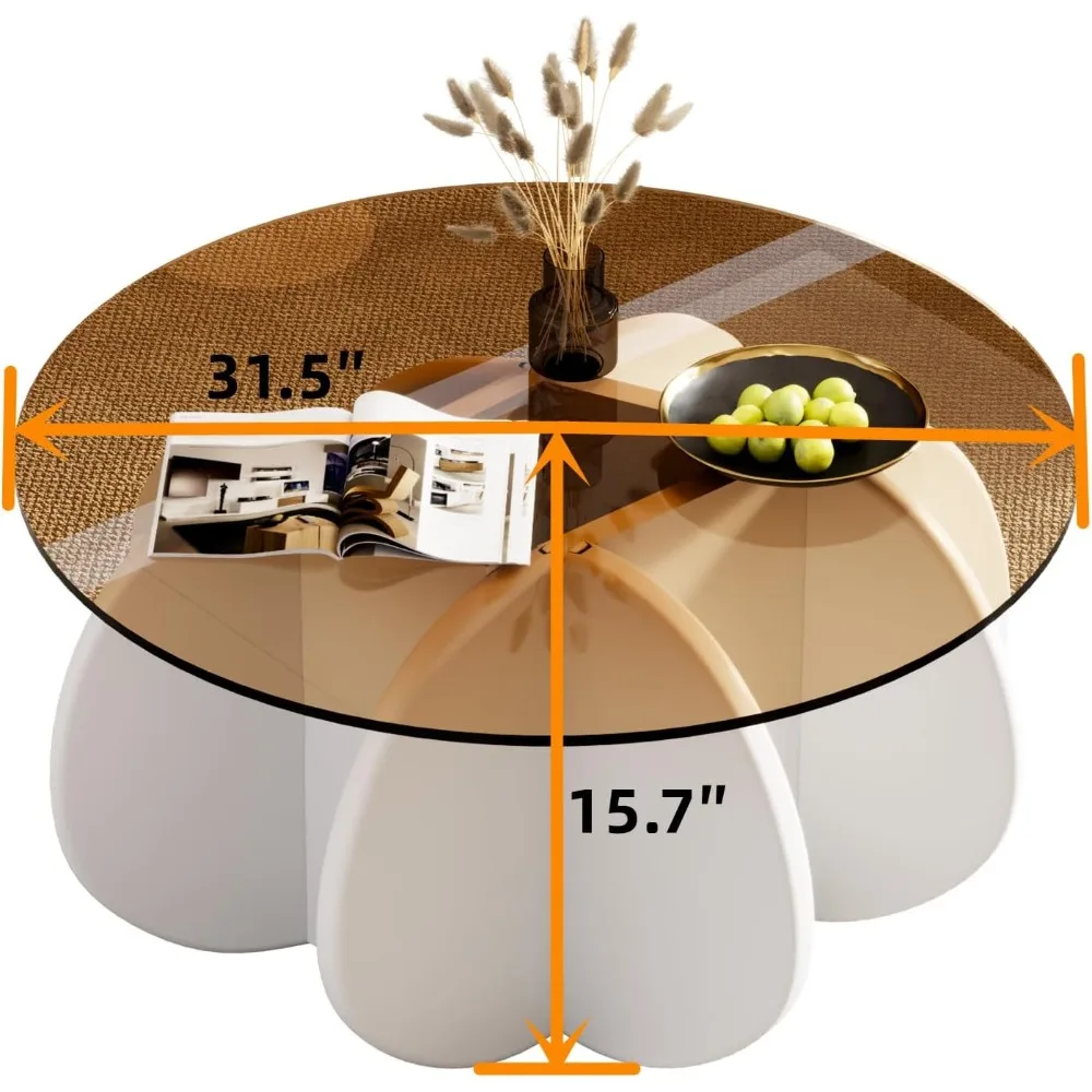 Mid-Century Modern Round Glass Coffee Table, 31.5 Diameter, for Living Room and Cocktail Use