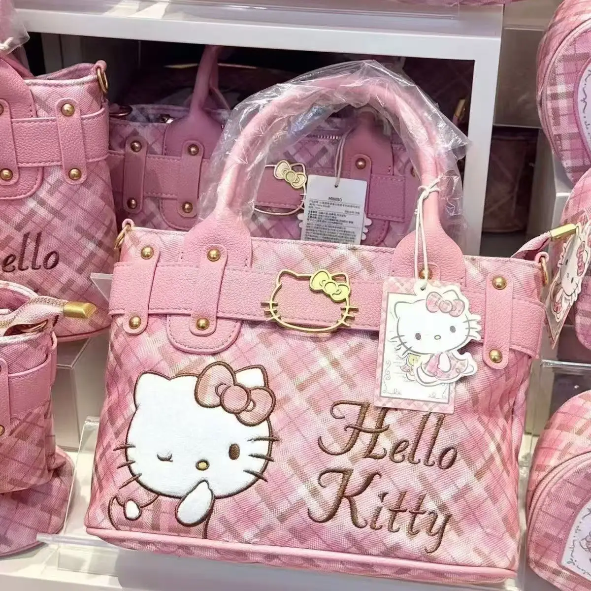 

Hello Kitty Square Handbag Cute Cartoon Pink KT Large Capacity Crossbody Bag For Women Girls Daily Shopping Casual Backpack Gift