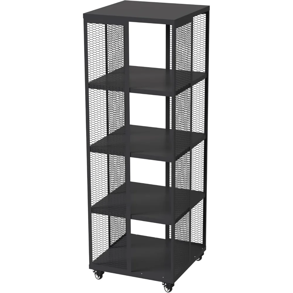 خزانة كتب دوارة معدنية بيضاء مكونة من 4 طبقات للمساحات الصغيرة مع حلول تخزين وأرفف إبداعية متعددة الطبقات