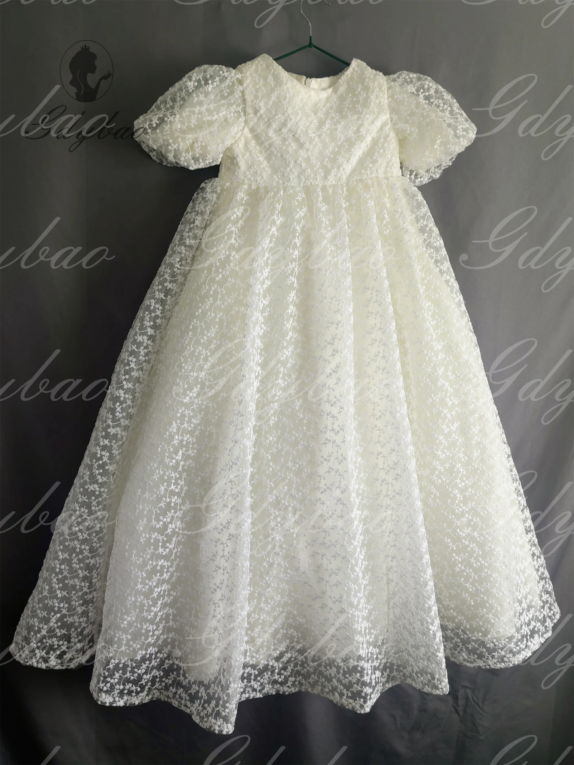 

White Lace Flower Girl Dress Three Quarter For Wedding Puffy Balloon Sleeve Pricness Pageant Birthday O-Neck Girl Customized