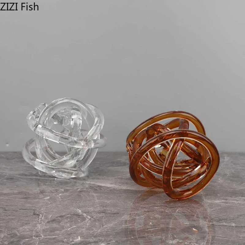 Imitation Hemp Rope Glass Chain Cluster Sculpture Modern Artwork Desk Decoration Transparent Thread Ball Room Aesthetics Decor