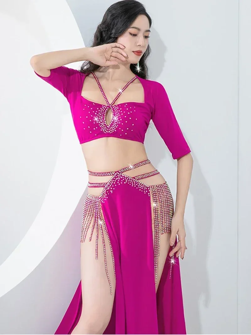 Volwassen Vrouwen Indiase Originele Buikdans Kleding Kralen Kwasten Trainingspak Zachte Spleet Festival Outfit Danskleding Kostuum