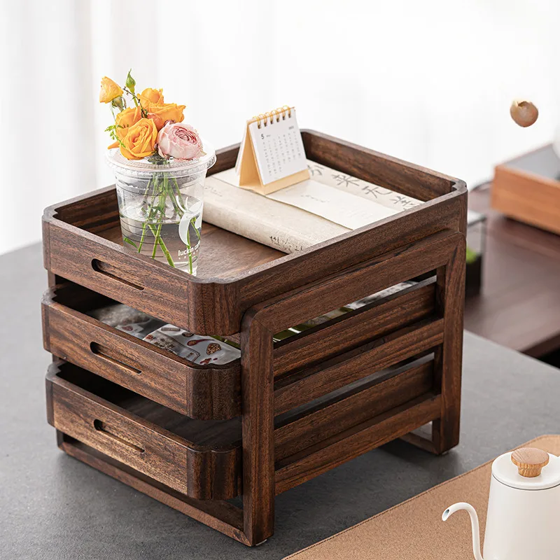 Walnut Storage Rack Log Home Drawer Tray Tea Ceremony Tea Set Storage Rack Storage Cabinet Display Box