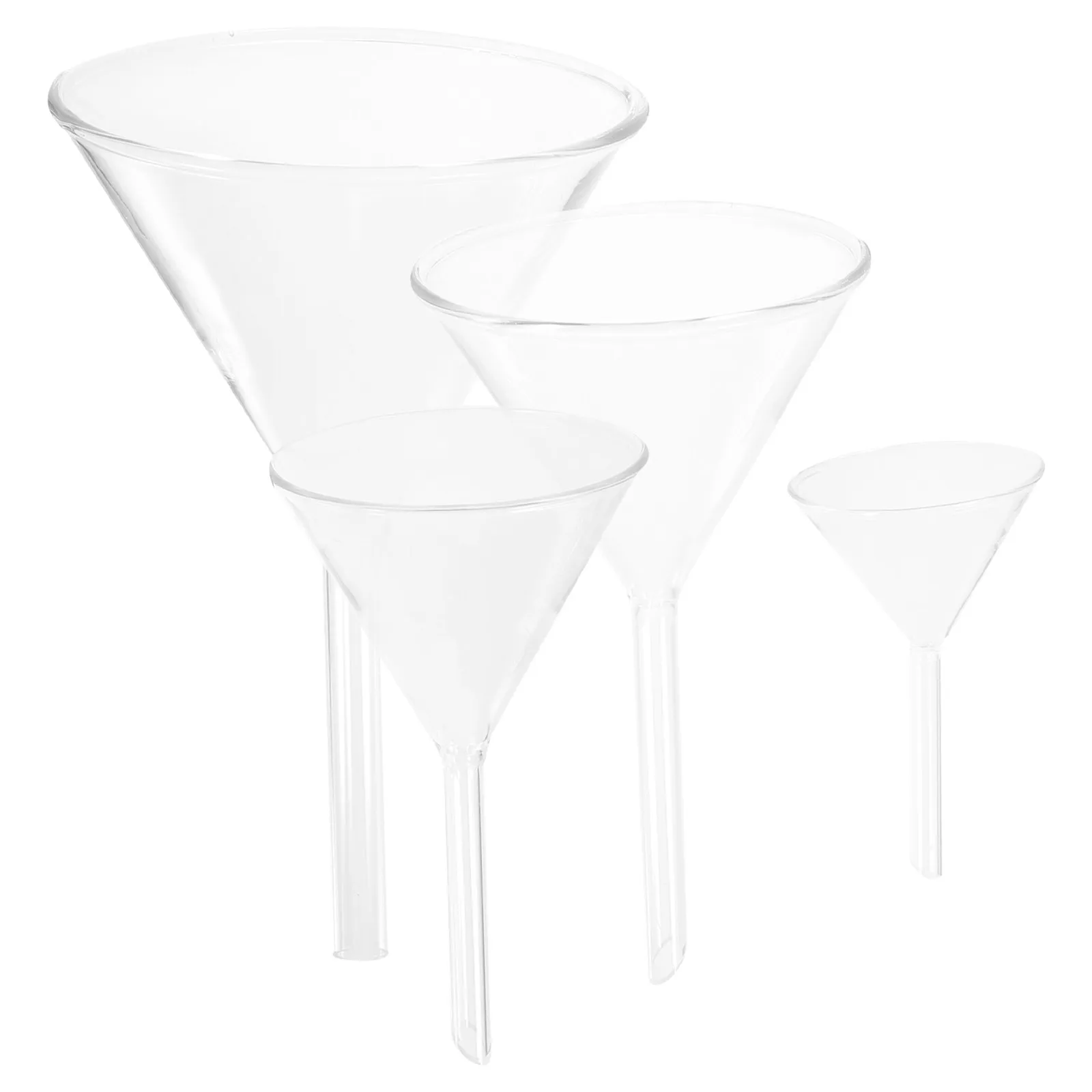 

Набор из 4 стеклянных лабораторных воронок из боросиликатного стекла, 40, 60, 75, 90 мм, прозрачные, термостойкие, для биологии