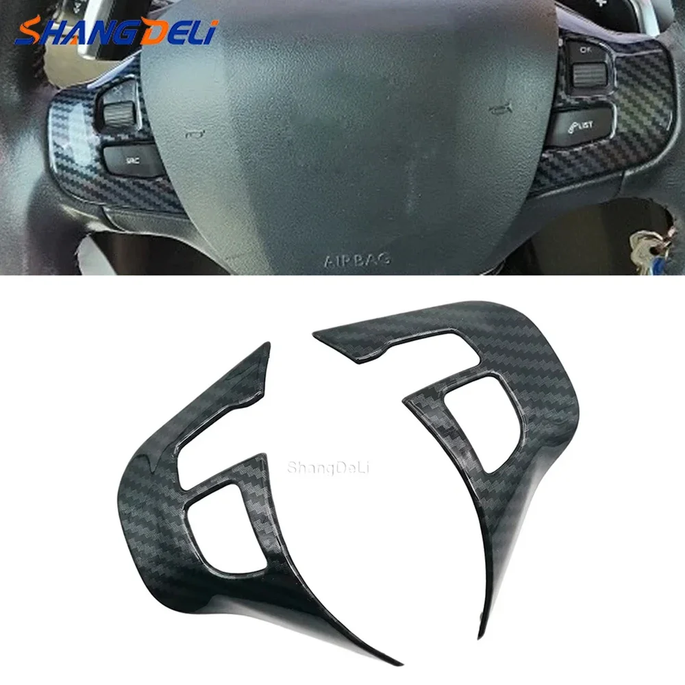 Image of Carbon Faser Auto Lenkrad Panel Dekoration Abdeckung Trim Aufkleber für Peugeot 2008 208 308 2014 2015 2016 2017 2018