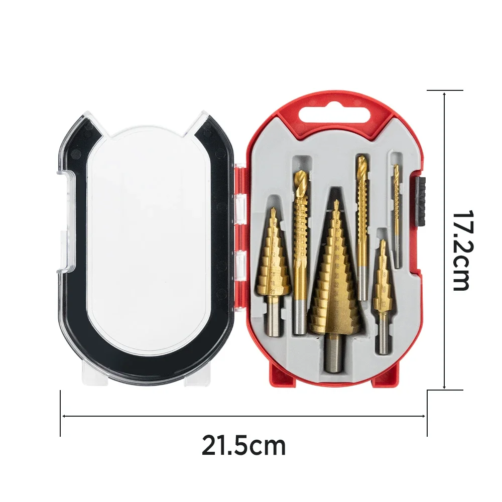 Premium 6-teiliges Titan-Stufenbohrer-Set 4–12, 4–20, 4–32 mm, 3–8 mm, für Metall, Holzbearbeitung, effizienter Kernlochöffner, Fräser