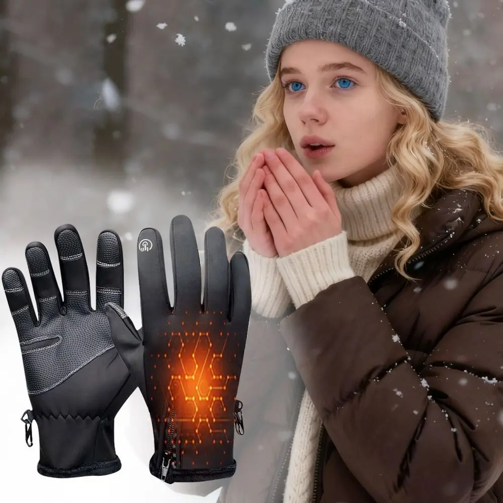 1 Level 3 Level USB Electric Heated Gloves Solid Color Warm Winter Heated Gloves Adjustable Temperature Thick