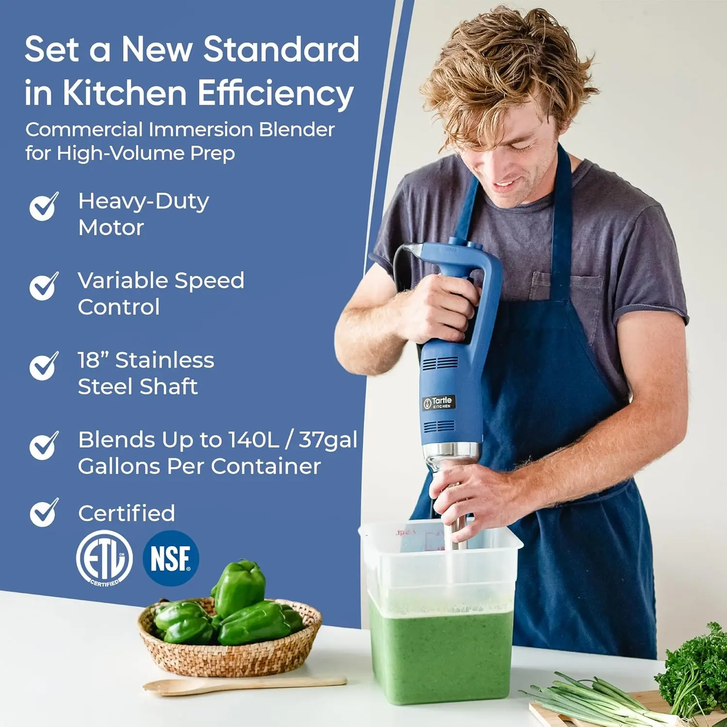 Commercial Immersion Blender, 500 Watt/.5 HP Variable Speed Motor, 16,000 RPM Heavy Duty with Performance Assurance - 18"