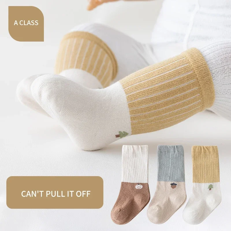 

Newborn Baby Cotton Socks, Monochromatic, High-Top, Ribbed, Stretchy, Cute, Soft, Comfortable, and Breathable, 3 Pairs