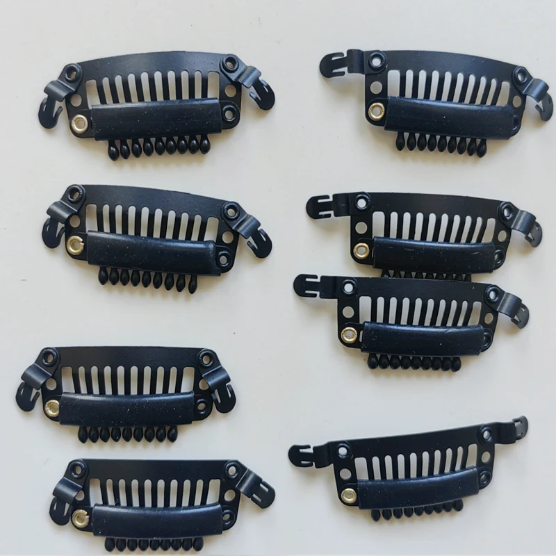 

10pcs 3.2cm 9 teeth black color New Style Metal Snap Clips for Hair Weft