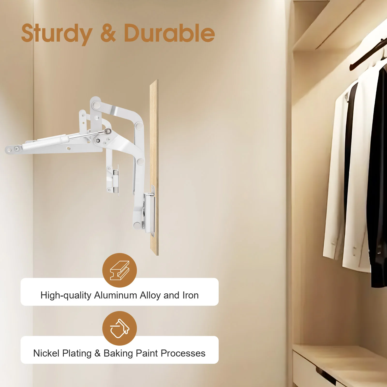 

Silver Labor-saving Cabinet Door Hinges Set Vertical Swing Lift Up Stay Pneumatic Arm Kitchen Mechanism Hinges Durable & Silent