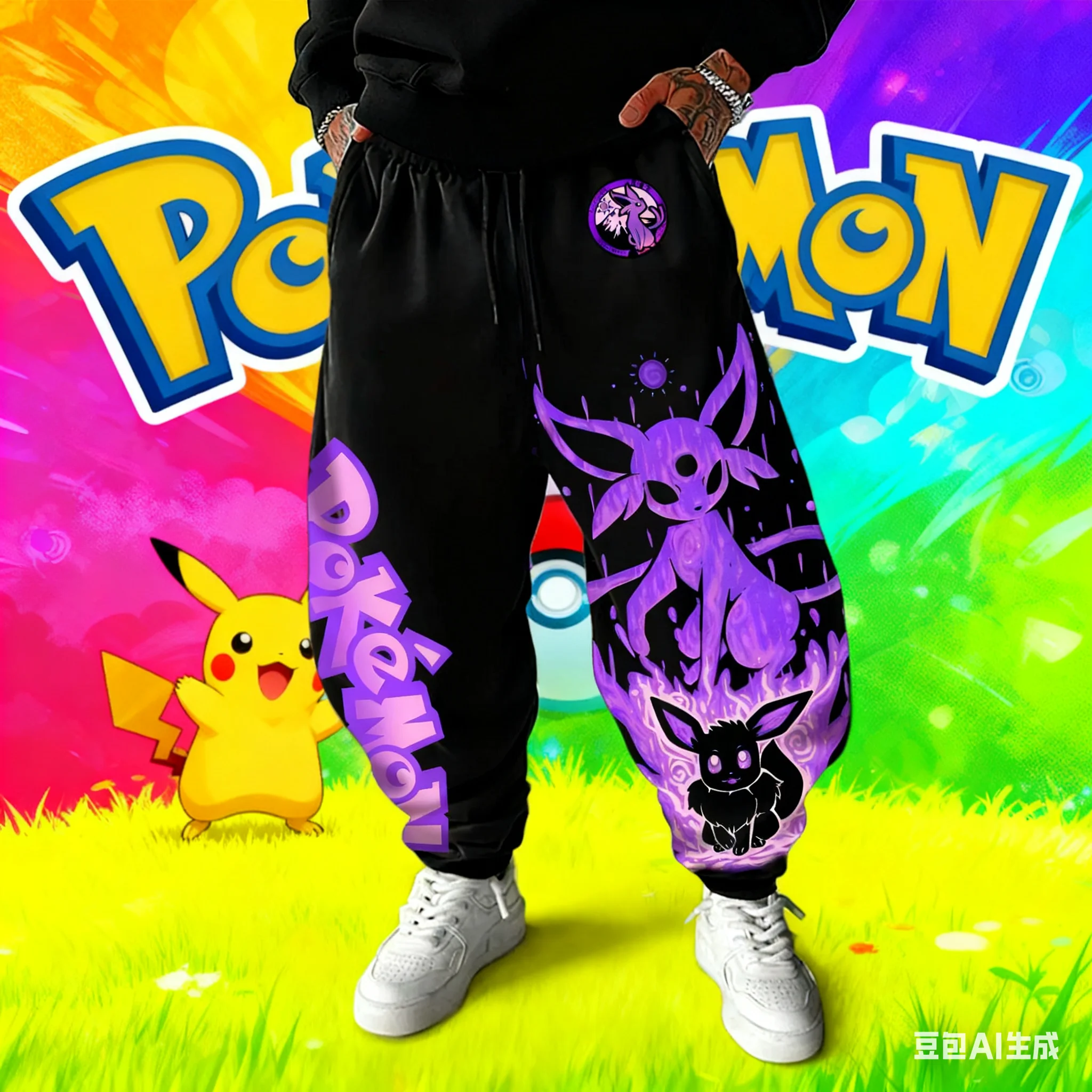 

Pok É Mon Anime Moon Eevee Printed Pants 2025 Autumn/Winter New Men's Women's Hip Hop Fashion Loose Cotton Sports Pants