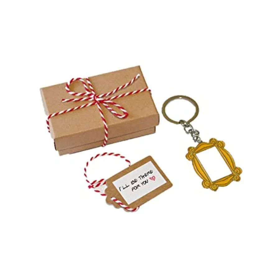 

Yellow Frame in Monica's door. Keychain. Including a cute box with a ribbon and a small sign saying: I'll be there for you. Gre
