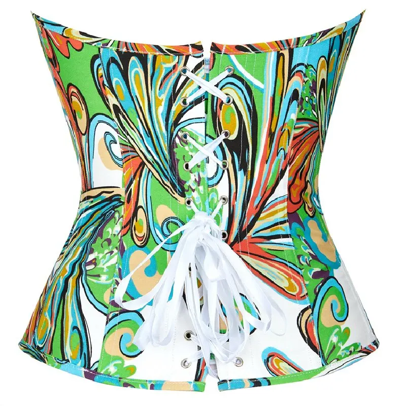 Women Vintage Overbust Corset Tops Victorian Gothic Lace-up Boned Bustier Print Graffiti Color Shapewear Korset