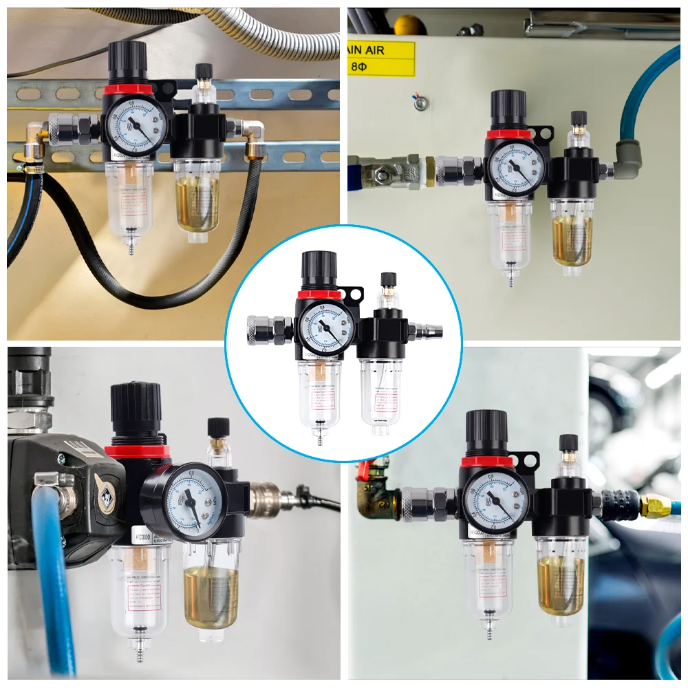 AFC2000 Luftdruckregler für Luftkompressor 1/4 Zoll Pipeline Öl-Wasser-Abscheider, Kupferfilterelement, inklusive Schmierölzerstäuberfunktion, pneumatische Werkzeuge