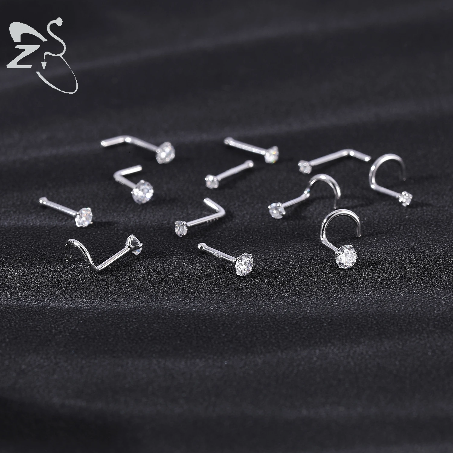 ZS 1 STÜCK 18/20G 925 Sterling Silber Nasenstecker Goldfarbe Kristall Nasenpiercings Schraube L-Form Retainer Nasenloch Piercing 2-3,5 mm – Detail 5