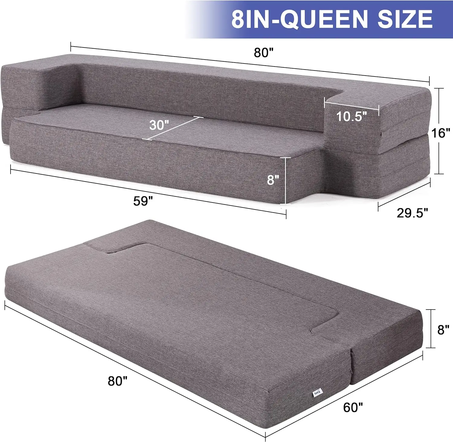 Floor Sofa Bed, Fold Out Couch Bed With 2 Pillows & Washable Cover Convertible Sleeper Folding Sofa Bed Mattress For Living